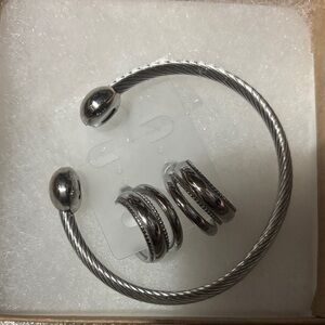 Silver Cable Bracelet and Ring Set